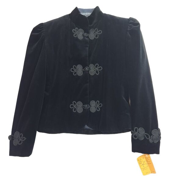 Vintage C'est Simone Blazer Jacket Womens 6 Black Velvet Holiday Party Goth NEW - Picture 1 of 13